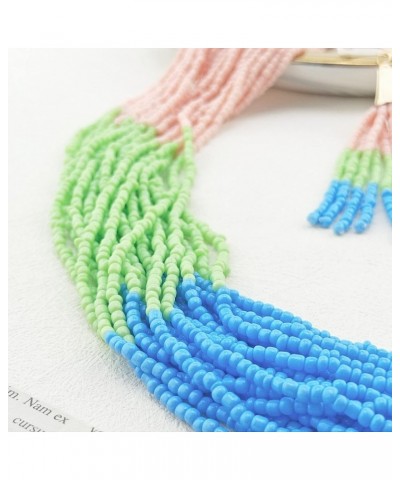 Multi Layer Beaded Statement Necklace Set Mix Strand Necklace and earrings for Women Gift pink+green+blue $14.03 Necklaces