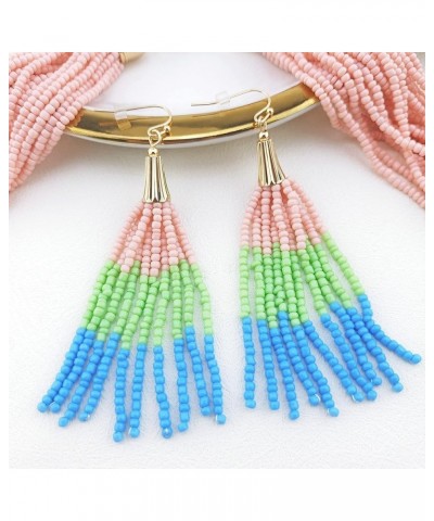 Multi Layer Beaded Statement Necklace Set Mix Strand Necklace and earrings for Women Gift pink+green+blue $14.03 Necklaces