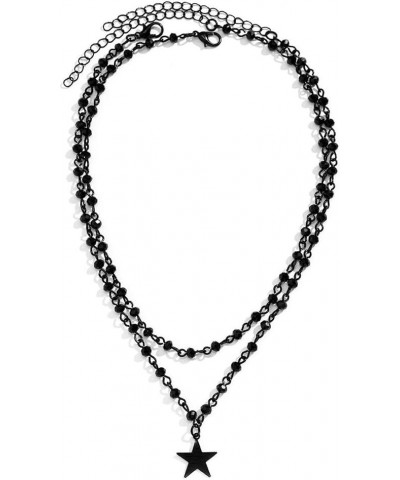 Gothic Moon and Star Choker Necklace, Y2k Black Bead Necklace, Goth Punk Y2k Accessories for Women B-Star $7.42 Necklaces