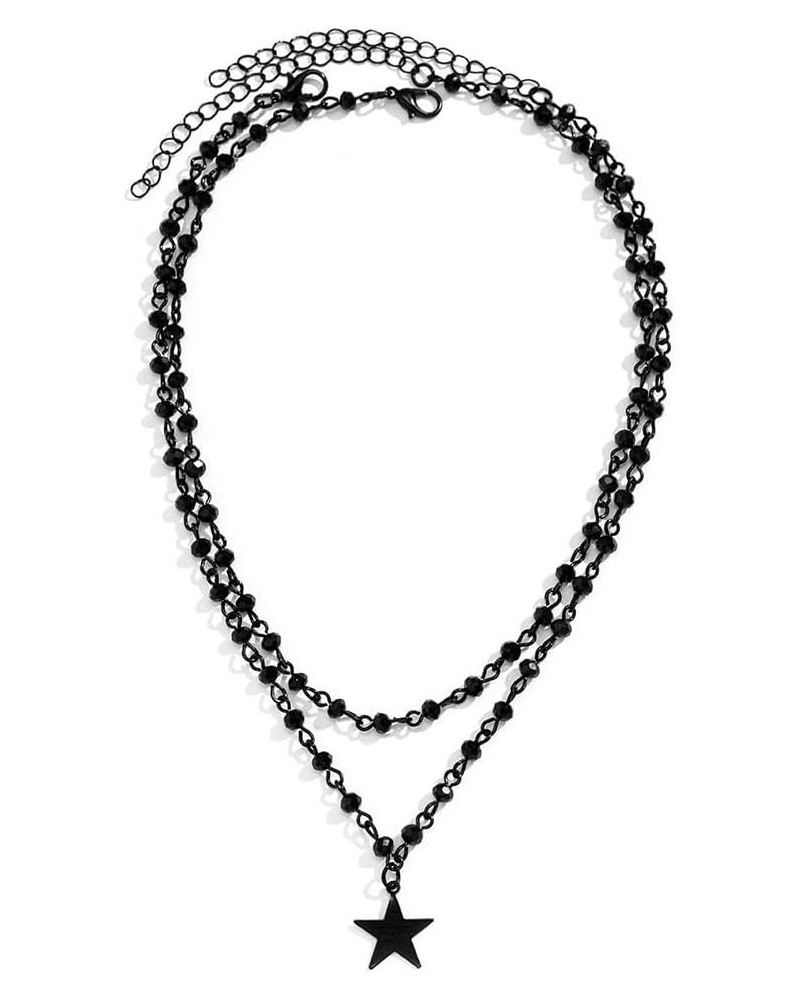 Gothic Moon and Star Choker Necklace, Y2k Black Bead Necklace, Goth Punk Y2k Accessories for Women B-Star $7.42 Necklaces