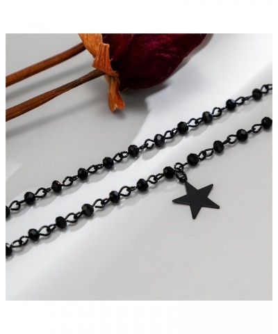 Gothic Moon and Star Choker Necklace, Y2k Black Bead Necklace, Goth Punk Y2k Accessories for Women B-Star $7.42 Necklaces