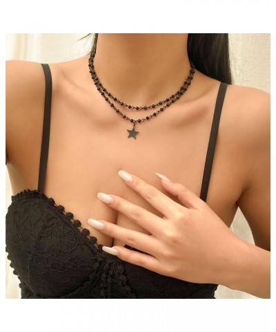 Gothic Moon and Star Choker Necklace, Y2k Black Bead Necklace, Goth Punk Y2k Accessories for Women B-Star $7.42 Necklaces