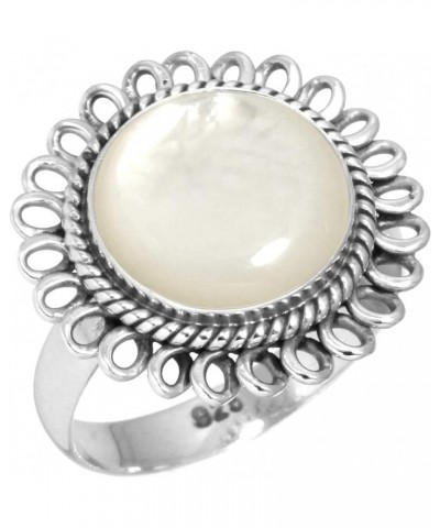 925 Sterling Silver Handmade Ring for Women 12 MM Round Gemstone Statement Jewelry for Gift (99009_R) Mother Of Pearl $18.06 ...