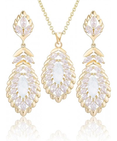 Oval Crystal Pendant Dangle Necklaces and Earrings Jewelry Sets for Women Glod Plated Oct-Opal-14K Gold $17.07 Jewelry Sets