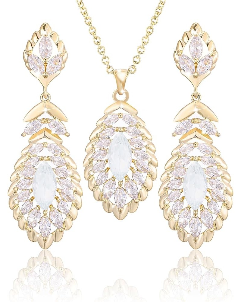 Oval Crystal Pendant Dangle Necklaces and Earrings Jewelry Sets for Women Glod Plated Oct-Opal-14K Gold $17.07 Jewelry Sets