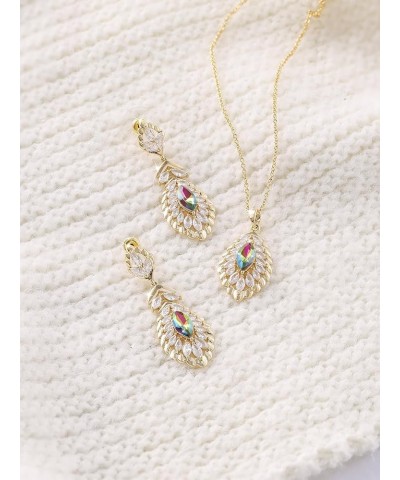 Oval Crystal Pendant Dangle Necklaces and Earrings Jewelry Sets for Women Glod Plated Oct-Opal-14K Gold $17.07 Jewelry Sets