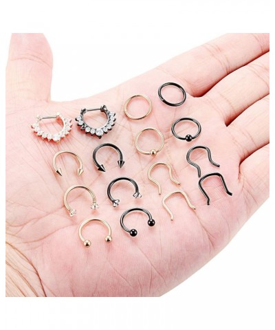 6-16PCS 16G Stainless Steel Hinged Seamless Septum Hoop Nose Ring Horseshoe Rings Cartilage Daith Tragus Clicker Retainer Bod...