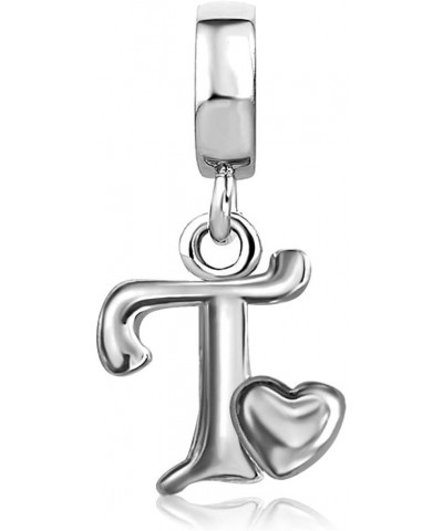 Initial A-Z Letter Charm with Heart Dangle Beads Compatible With Pandora Charms Bracelets T $7.50 Bracelets