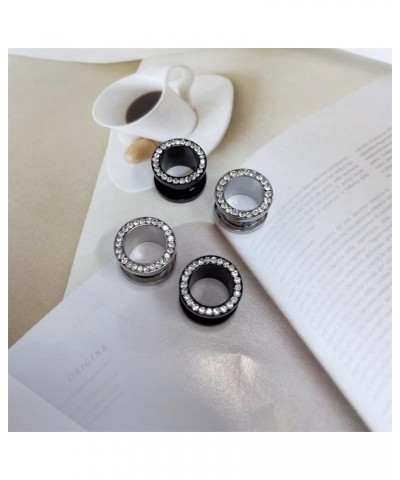 Black And Silver Plated Crystal Rhinestones CZ Ear Tunnels Plugs Expander Gauges Stretcher Earrings Screw Stainless Steel Hyp...