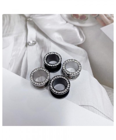 Black And Silver Plated Crystal Rhinestones CZ Ear Tunnels Plugs Expander Gauges Stretcher Earrings Screw Stainless Steel Hyp...