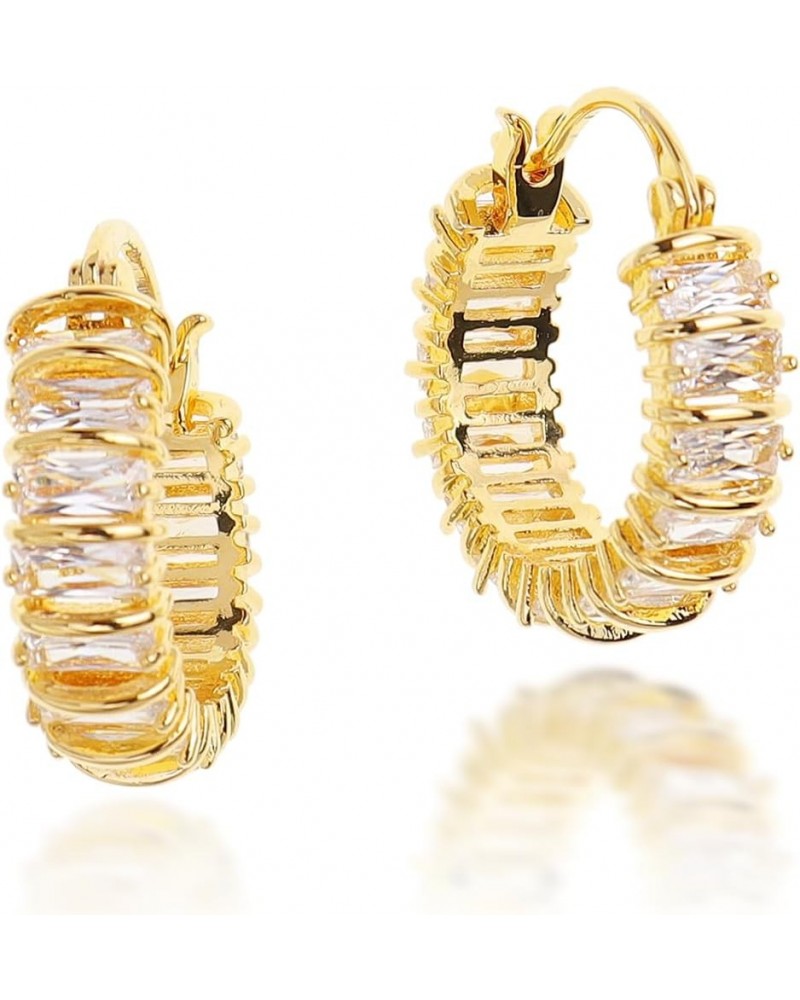 Gold Crystal Hoop Huggie Earrings for Women Girls - Trendy Unique Sparkly Rhinestone CZ Thick Earings Hypoallergenic Wedding ...