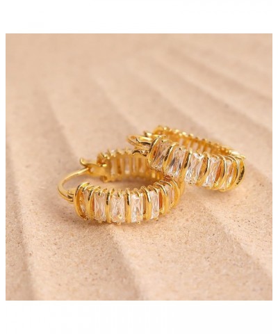 Gold Crystal Hoop Huggie Earrings for Women Girls - Trendy Unique Sparkly Rhinestone CZ Thick Earings Hypoallergenic Wedding ...