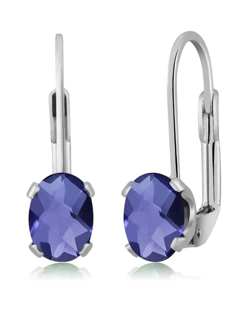 Blue Iolite Silver Plated 4-Prong Leverback Earrings For Women (1.30 Cttw, Oval 7X5MM) $9.03 Earrings