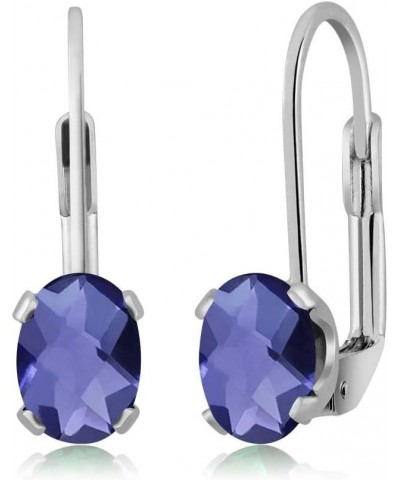 Blue Iolite Silver Plated 4-Prong Leverback Earrings For Women (1.30 Cttw, Oval 7X5MM) $9.03 Earrings