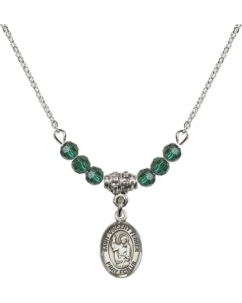 May Birth Month Bead Necklace with Catholic Patron Saint Petite Charm, 18 Inch Saint Vincent Ferrer $32.51 Necklaces