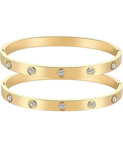 Friendship Bracelets for Girls,2 Pack Gold Plated Cubic Zirconia Bracelets for Women Golden Stackable Bracelets Best Gifts fo...