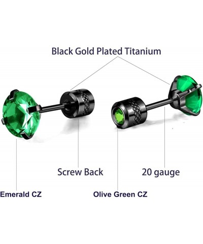 Pack of Titanium Colorful CZ Screw Back Earrings Hypoallergenic for Sensitive Ears Green CZ-Black $11.65 Body Jewelry