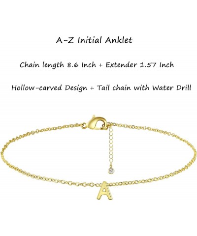 Initial Ankle Bracelet for Women 18K Gold Plated Anklet Charm with A-Z Letter Alphabet Pendant Chain Personalized Adjustable ...