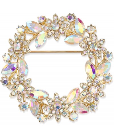 Austrian Crystal Wedding Flower Wreath Brooch Pin 3_Iridescent AB Gold-Tone $13.19 Brooches & Pins