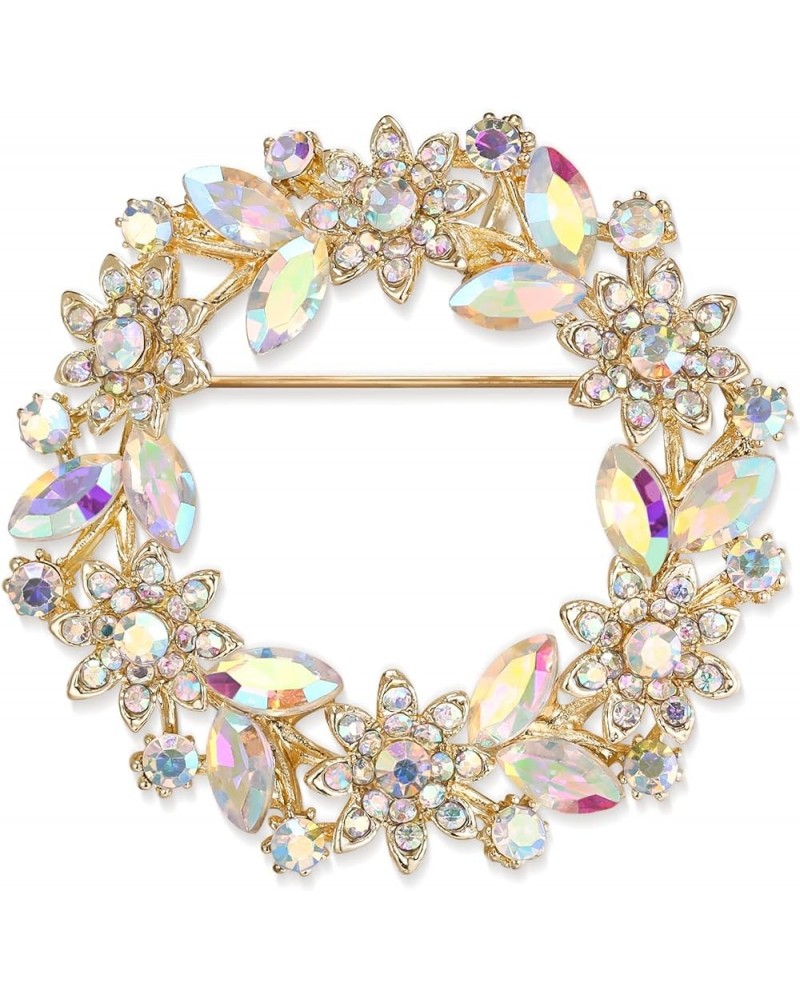 Austrian Crystal Wedding Flower Wreath Brooch Pin 3_Iridescent AB Gold-Tone $13.19 Brooches & Pins