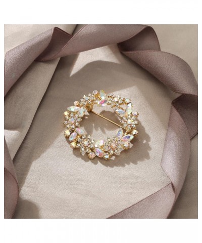 Austrian Crystal Wedding Flower Wreath Brooch Pin 3_Iridescent AB Gold-Tone $13.19 Brooches & Pins