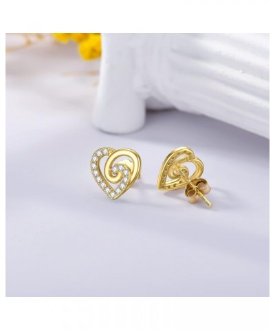 14K Gold Heart Stud Earrings for Women Real Gold Earrings Studs Birthday/Aniversary/Christmas Gifts for Girlfriend Daughter T...