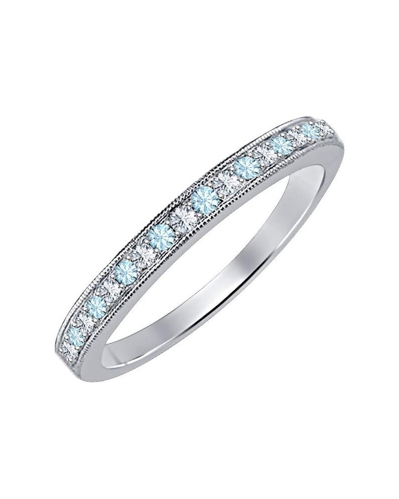 Round Cut Gemstone Over Sterling Silver Wedding Band Ring For Women's created-aquamarine & white diamond $24.15 Bracelets