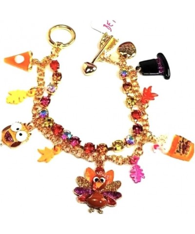 Fall Thanksgiving Turkey Pumpkin Pie Owl Charm Crystal Bracelet $28.42 Bracelets