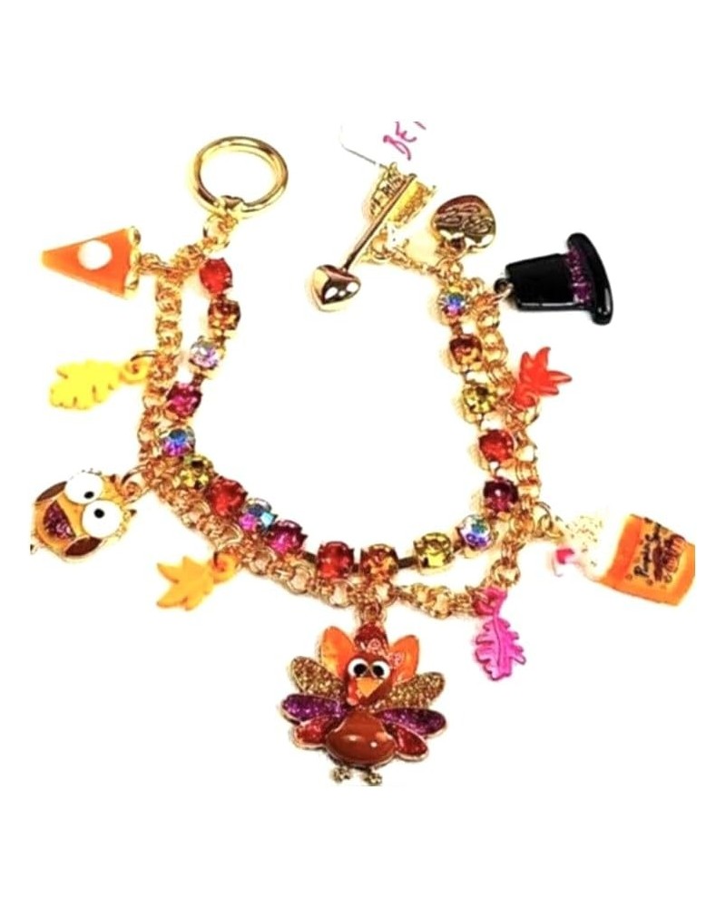 Fall Thanksgiving Turkey Pumpkin Pie Owl Charm Crystal Bracelet $28.42 Bracelets