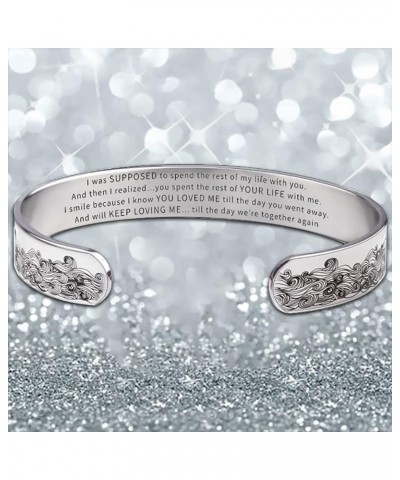 To My Husband in Heaven Memorial Bracelet, Stainless Steel Memorial Wave Engraved Cuff Bracelet Bangle, Condolence Keepsake B...