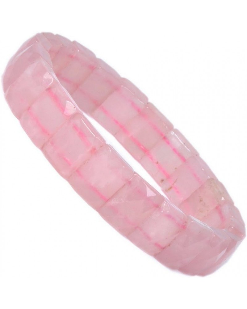 Gem Semi Precious Gemstone 12mm Faceted Rectangle Beads Stretch Bracelet 7 Inch Rose Quartz $11.87 Bracelets