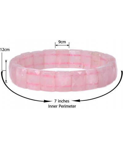 Gem Semi Precious Gemstone 12mm Faceted Rectangle Beads Stretch Bracelet 7 Inch Rose Quartz $11.87 Bracelets