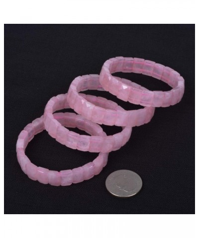 Gem Semi Precious Gemstone 12mm Faceted Rectangle Beads Stretch Bracelet 7 Inch Rose Quartz $11.87 Bracelets