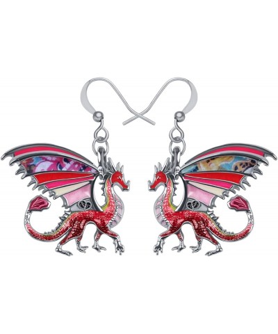 Enamel Alloy Dinosaur Fantasy Dragon Earrings Drop Dangle Unique Animal Jewelry For Women Girls Red $7.64 Earrings