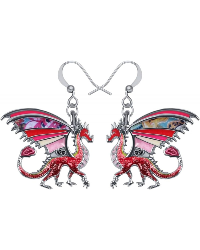 Enamel Alloy Dinosaur Fantasy Dragon Earrings Drop Dangle Unique Animal Jewelry For Women Girls Red $7.64 Earrings