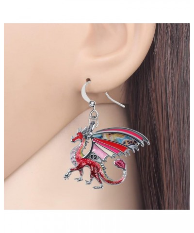 Enamel Alloy Dinosaur Fantasy Dragon Earrings Drop Dangle Unique Animal Jewelry For Women Girls Red $7.64 Earrings