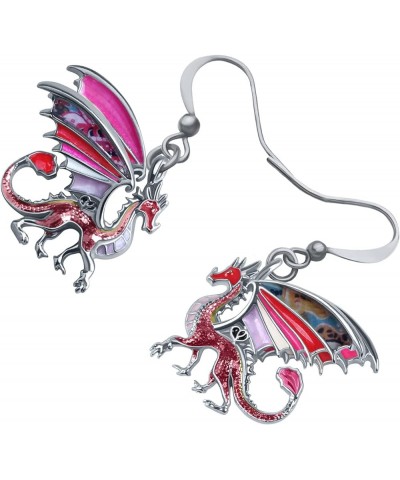 Enamel Alloy Dinosaur Fantasy Dragon Earrings Drop Dangle Unique Animal Jewelry For Women Girls Red $7.64 Earrings