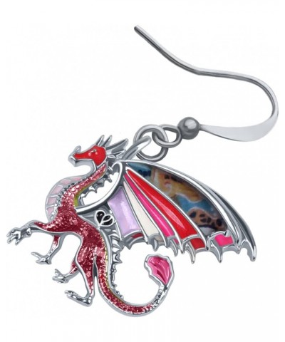 Enamel Alloy Dinosaur Fantasy Dragon Earrings Drop Dangle Unique Animal Jewelry For Women Girls Red $7.64 Earrings