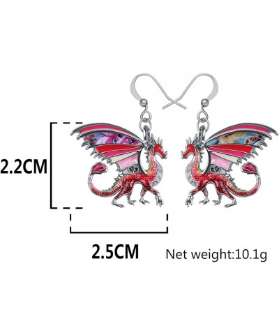 Enamel Alloy Dinosaur Fantasy Dragon Earrings Drop Dangle Unique Animal Jewelry For Women Girls Red $7.64 Earrings