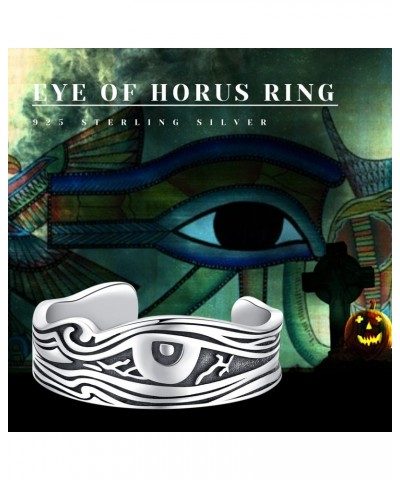 Viking Rings for Men 925 Silver Black Mens Rings Eye of Horus Adjustable Rune Amulet Jewelry Gifts for Women Unisex $10.32 Rings