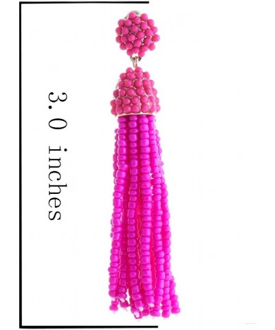 Women's Beaded tassel earrings Long Fringe Drop Earrings Dangle 6 Colors hot pink $9.55 Earrings