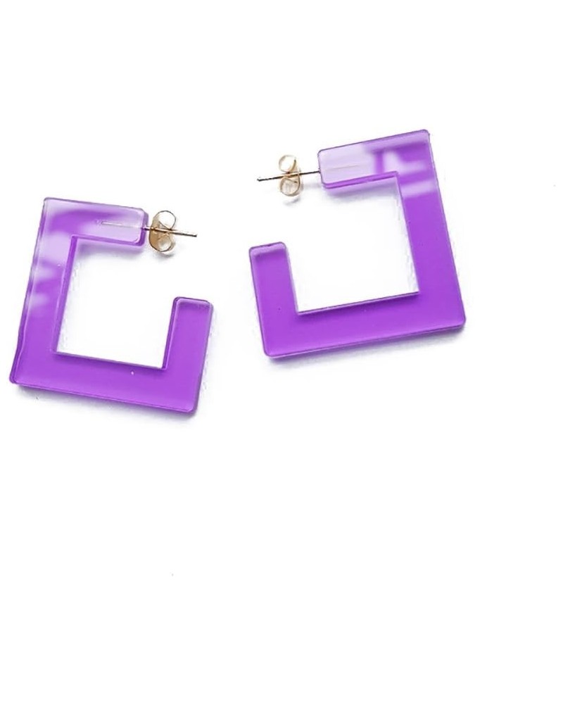 Transparent Acrylic Square Shape Candy Color Women's Charm Earring 3cm,1.18" Purple $8.11 Earrings