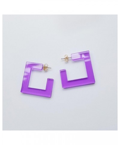 Transparent Acrylic Square Shape Candy Color Women's Charm Earring 3cm,1.18" Purple $8.11 Earrings