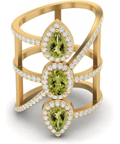 2.7 Ct Pear Shape Three Stone Peridot Gemstone 925 Sterling Silver Vertical Long Finger Women Wedding Ring Gold Vermeil $40.9...