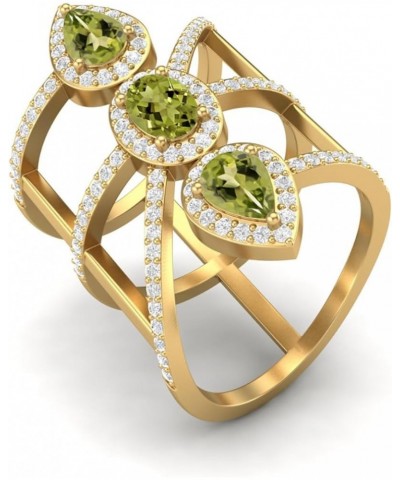 2.7 Ct Pear Shape Three Stone Peridot Gemstone 925 Sterling Silver Vertical Long Finger Women Wedding Ring Gold Vermeil $40.9...