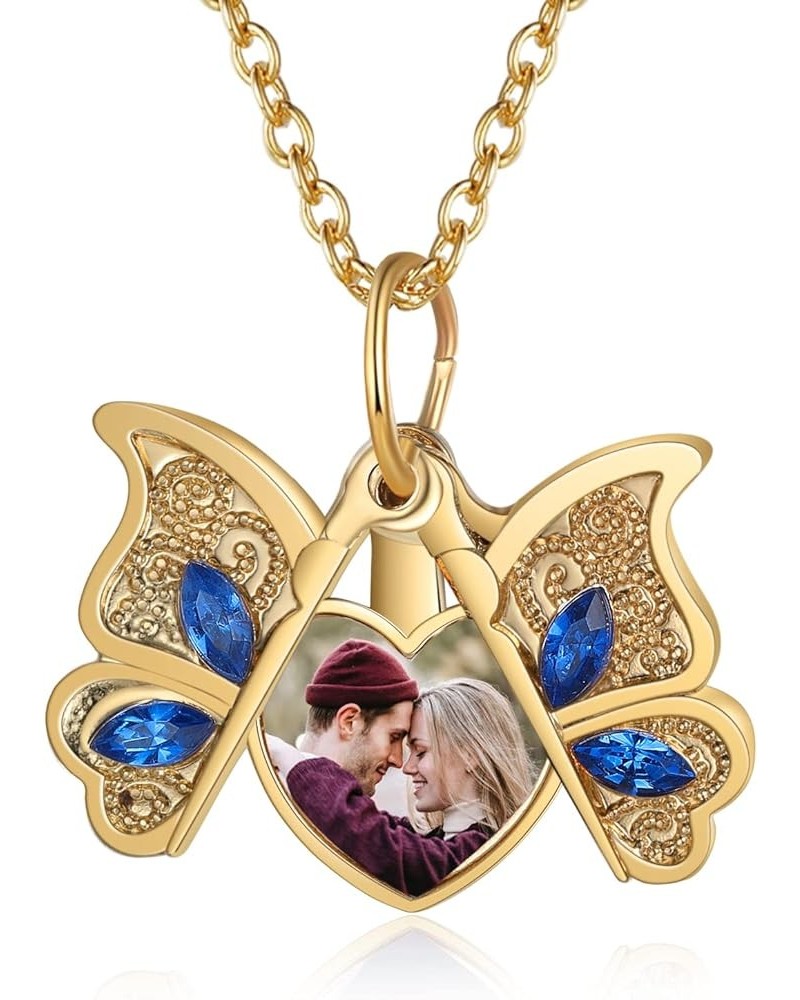 Personalized Butterfly Locket Necklace with Picture Custom Photo Necklace with Cubic Zirconia Engraved Locket Necklace that H...