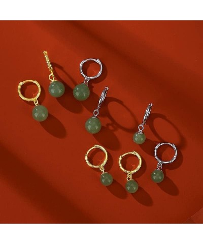 Dainty Natural Jade Drop Earrings for Women,14K Gold Overlay S925 Silver Vintage Style Green Jade Dangle Earrings,Fashion Jad...