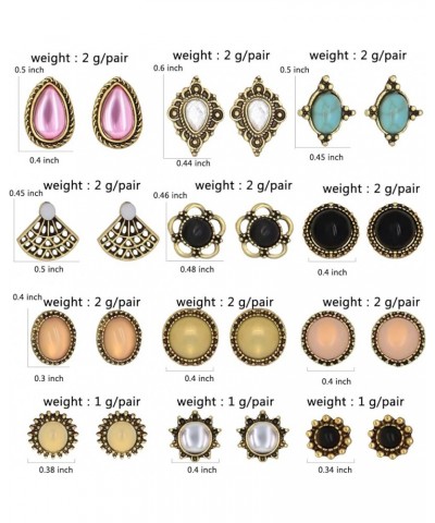 Retro Bohemia Colours Crystal Pearl Stud Earrings Set Cute Antique Geometry Charms Post Earring Set for Women Girls Fshion Je...