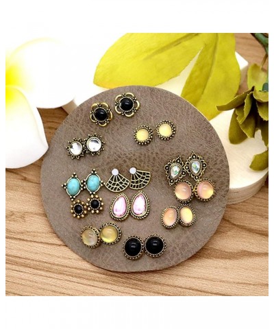 Retro Bohemia Colours Crystal Pearl Stud Earrings Set Cute Antique Geometry Charms Post Earring Set for Women Girls Fshion Je...