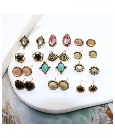 Retro Bohemia Colours Crystal Pearl Stud Earrings Set Cute Antique Geometry Charms Post Earring Set for Women Girls Fshion Je...